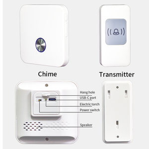 กระดิ่งไร้สายแบบชาร์จไฟได้ระยะเวลาสแตนด์บายยาวนาน300เมตรตัวรับสัญญาณ1ตัว + เครื่องส่งสัญญาณ1ตัวสำหรับโรงแรมโรงเรียนโรงพยาบาลแบตเตอรี่ - Product Image 4