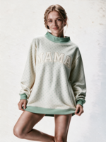 Sweat-shirt à col montant à pois pour femme, longueur allongée, avec logo brodé personnalisé, haut chemisier pour femme
