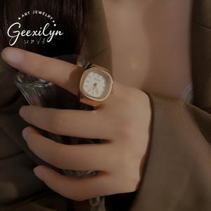 Reloj de Anillo Rectangular de Lujo, Acero Inoxidable, Unisex, Se Puede Ver el Tiempo - Product Image 3