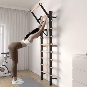 Escalera sueca de alta resistencia - Estructura de acero y peldaños de madera con barra de dominadas para gimnasio en casa |   Entrenamiento Multifuncional para la Parte Superior del Cuerpo - Product Image 5