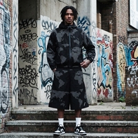 Conjunto de Sudadera con Capucha y Pantalones Cortos Casuales Personalizados para Hombre, Estilo Urbano Holgado con Estampado de Cuadros, Ropa Deportiva Ligera para Exteriores
