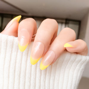 OEM-esmalte de <span class=keywords><strong>uñas</strong></span> postizas con forma de almendro, 24 unidades, <span class=keywords><strong>Color</strong></span> amarillo, francés, estilo Simple - Product Image 2