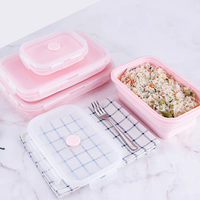 Boîte à lunch pliable en silicone avec couvercle en PP de qualité alimentaire, sans BPA, réutilisable, compatible micro-ondes et lave-vaisselle
