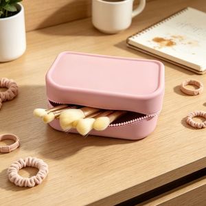 Custom Silicone <b>Makeup</b> <b>Box</b> Water Resistant Washable Large Capacity Portable Soft Handle - Product Image 3