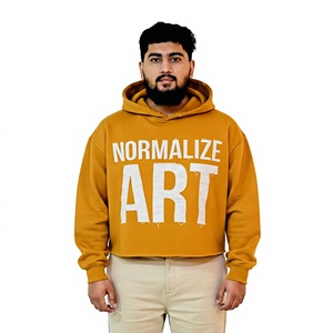 Mustard <b>Men's</b> Oversized Hoodie 100% Cotton French Terry Casual Hooded Sweatshirt Autumn Style White Print Front Logo - Product Image 1