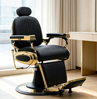 Chaise de salon de coiffure professionnelle avec cadre doré rembourré, design à lignes verticales, confort premium