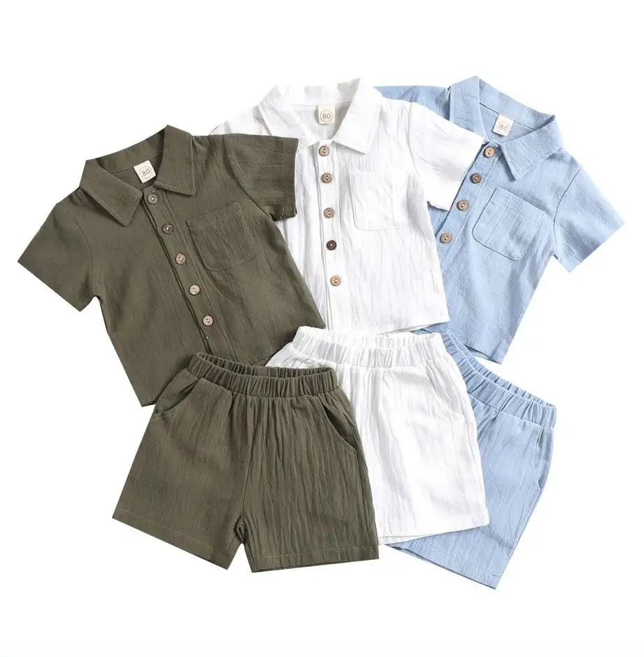 Summer Clothing Sets Boy Cotton Line Kids Casual Children's Wear Baby Boys Lapel Shirt Shorts Pants Clothes Outfits Sets