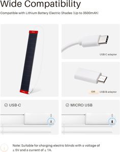 2 panneaux solaires haute efficacité 3,4 W 6 V pour stores motorisés avec connecteur USB-C et fonctionnement sur batterie au lithium - Product Image 2