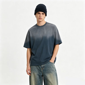T-shirt <span class=keywords><strong>Homme</strong></span> ALCLEVER – Marque Américaine Tendance, Dégradé Multicolore, Manches Courtes, Col Rond Effet Usé, Logo Personnalisé - Product Image 2