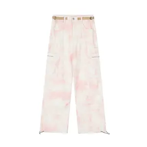 High Street tie-dye pantalones moda múltiples bolsillos pantalones vaqueros de pierna ancha de estilo colorido para hombres - Product Image 3