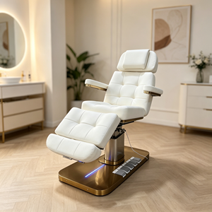 Fauteuil de beauté électrique à 3 moteurs, lit facial inclinable blanc et or, fauteuil de traitement esthétique de luxe, fauteuil de spa, de tatouage et de podologie - Product Image 1