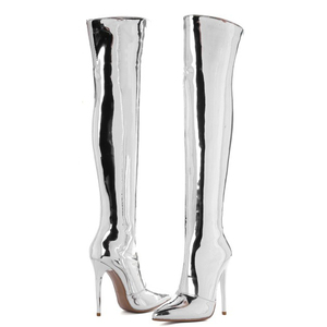 <b>Mirror</b> Patent Long Boots Women OverKnee Thigh High Boots Stiletto Shoes Winter Ladies Shiny PU High-heeled Boots Shoes - Product Image 4