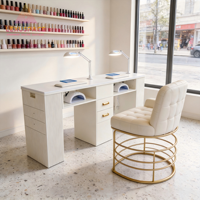 Nouvelle Station de Manucure en Bois Blanc Crème 2026, avec Aspirateur Intégré, Bureau de Manucure avec Chaise pour Salon, Garantie de 2 Ans