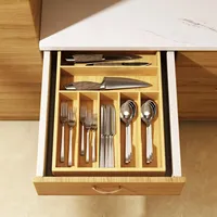 2024 cuisine bambou tiroir organisateur ustensile porte-plateau avec Extra profond rainuré tiroir diviseur en bois boîte à bonbons