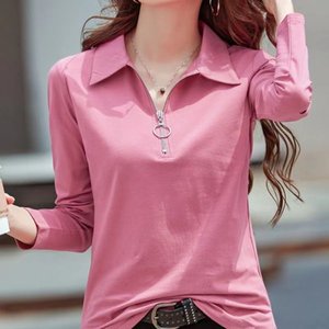 Women's <b>Long</b> <b>Sleeve</b> Polo Shirt Green Solid Color Knitted Polyester Spring Autumn Wear Casual Outerwear <b>Base</b> <b>Layer</b> - Product Image 5