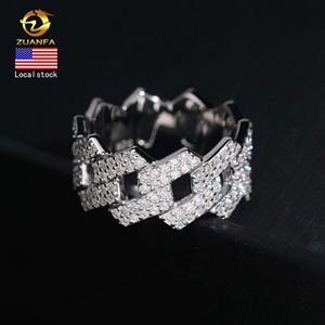 USA Local Stock Fast Shipping Moissanite Cuban <strong>Ring</strong> 925 <strong>Silver</strong> Gold Plated Moissanite Pass Diamond Test Hip Hip <strong>Men</strong> Cuban <strong>Ring</strong> - Product Image 1