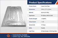 Plaque de refroidissement liquide soufflée en aluminium Type 104s pour conteneur ESS, refroidissement de batterie de stockage d'énergie, spécification personnalisée
