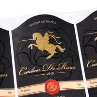 Etiquetas de Papel Autoadhesivas Impermeables Impresas Personalizadas, Etiquetas para Botellas con Logotipo en Relieve de Lámina Dorada, Rollo de Etiquetas para Vino, Cerveza y Whisky