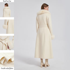 Бежевое пальто из кашемира и шерсти с натуральным мехом лисы, двустороннее, 10% кашемир, 90% шерсть, зимнее, длинное, женское - Product Image 3