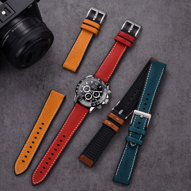 JUELONG Stellar-3 Hybrid Rubber Watch Band Full Grain Leather Top FKM Liner Watch Strap for 18/20/21/22/23/24mm