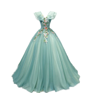 Modern 2023 High Quality A-Line <strong>Ball</strong> <strong>Gown</strong> 3D Flower Appliques Tulle Deep V-neck Lace-up Formal Evening Party Dress for <strong>Women</strong> - Product Image 3