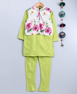 Conjunto de Kurta y Pijama para Niños con Chaqueta Estampada Floral, Traje Tradicional Infantil (6 Meses - 8 Años) - Product Image 1