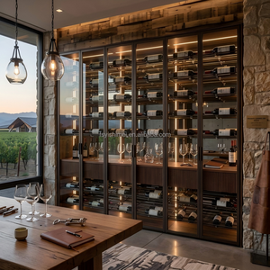 Système de rangement à câbles flottant <span class=keywords><strong>pour</strong></span> bouteilles de vin, style italien minimaliste moderne de luxe, avec éclairage LED, <span class=keywords><strong>pour</strong></span> bar, hôtel, maison, cave, villa - Product Image 1