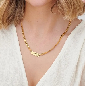 Inspire Jewelry - Collar <span class=keywords><strong>con</strong></span> Nombre Personalizado en Acero Inoxidable Chapado en Oro <span class=keywords><strong>de</strong></span> 18K, Cadena Gruesa <span class=keywords><strong>con</strong></span> Nombre Personalizado y Cadena Cubana para Mujer - Product Image 5