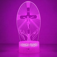 Veilleuse de Table LED 3D Croix de Jésus Alimentée par Pile, Lampe à Illusion d'Optique pour Décoration de Chambre, Cadeaux de Noël et Pâques, Crucifix