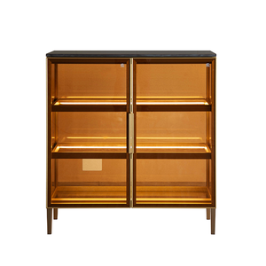 Mueble para Vinos de Alta Gama, Personalizado, de Aluminio Negro y Madera, Moderno, Independiente, de Esquina, con Puerta Única y Enfriador Integrado para Casa u Hotel - Product Image 1