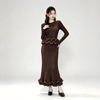 Ensemble plissé élégant pour femme, prêt à expédier, haut peplum et jupe sirène, expédition en 7 jours, ensemble plissé Miyake