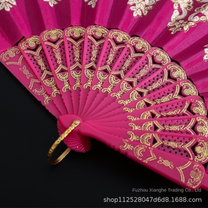 Abanico Plegable de Estilo Nacional Chino para Danza del Cheongsam, Abanico Plegable Español Dorado - Product Image 4