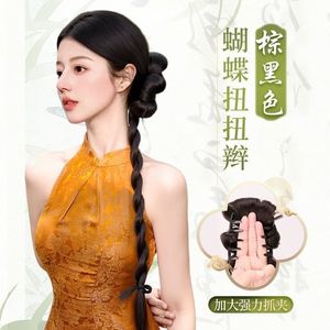 Peluca de cola de caballo trenzada estilo chino con trenza lateral baja en forma de mariposa, clip de pelo realista para mujer - Product Image 6