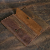 358 Vintage Long portefeuille pour hommes et femmes première couche peau de vache Crazy Horse cuir Snap livraison directe