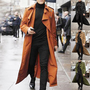 2022 Wide Lapel Double Breasted Windbreak Solid Color Casual Fall <strong>Coat</strong> <strong>Trench</strong> <strong>Coat</strong> Men Long Plus Size Men's <strong>Coats</strong> - Product Image 4