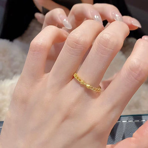Simulated brushed gold bow <b>ring</b> for women, adjustable, fashionable and unique, a trendy new style for 2025. - Product Image 1