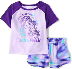 Ensemble <span class=keywords><strong>de</strong></span> pyjama 2 pièces 2025 Summer New Girls Short Sleeve Homewear Set Customized Kids Girls Carton Sleepwear Pajamas Sets - Product Image 3