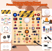 Tableau d'activités avec 19 interrupteurs lumineux LED, jouets Montessori pour les enfants de 1, 2 et 3 ans, tableau sensoriel en bois, jouets de voyage pour tout-petits
