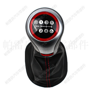 Pomo de palanca de cambios de coche Pareau para Volkswagen Golf 6 Caddy, 6 velocidades, cuero, costuras rojas, diseño ergonómico - Product Image 5