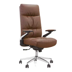 Lüks Modern yüksek geri siyah kahverengi hakiki deri ofis döner yönetici sandalyesi
