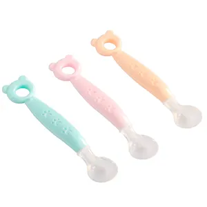 Baby Feeding LFGB Approved BPA Free Soft Little bear Silicone Baby Spoon Two branches sets