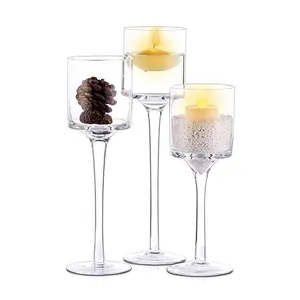 Zarif cam toptan ucuz 3 Set Tealight masa dekoratif yüzen kök mumluk düğün için