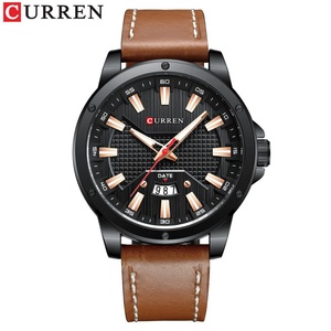 Montre à quartz pour homme personnalisée avec bracelet en cuir, cadran en verre, calendrier, grand boîtier en acier inoxydable de 46 mm, étanche 3 BAR - Product Image 4