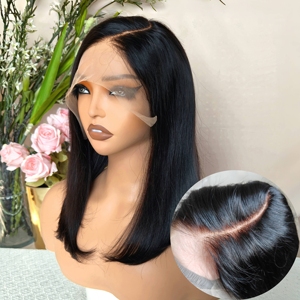 X-tress <span class=keywords><strong>L</strong></span> phần glueless HD ren phía trước tóc giả tự nhiên màu đen ngắn thẳng tẩy trắng knots tóc con người Pre ngắt cho phụ nữ da đen - Product Image 1