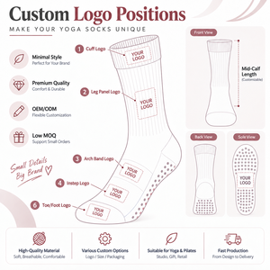 Chaussettes de yoga et de pilates antidérapantes en coton à rayures contrastées avec logo personnalisé, bord côtelé, faible MOQ, conception et emballage gratuits - Product Image 2