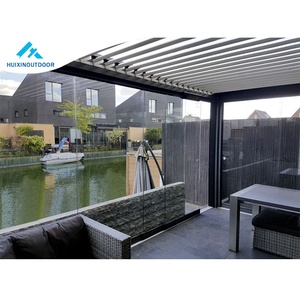 Pavillon de terrasse amovible en alliage d'aluminium Skypoly avec toit incliné solide, style vintage, rayé, imperméable pour balcon - Product Image 1