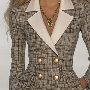 Vestido a Cuadros Clásico y Moderno OEM, Cuello en Contraste, Corte en A, Mangas Largas, Mini Vestido para Mujer - Product Image 2