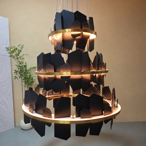 Lustre moderne de luxe à plusieurs niveaux en ardoise, LED dimmable 3000K, pour hall de villa, plafond haut, décoration d'hôtel - Product Image 4