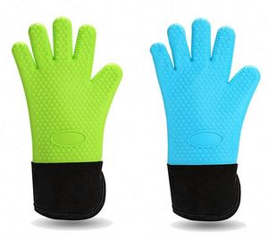 BBQ Silicone <b>Gloves</b> 15'' Extra <b>Long</b> Heat Resistant Grilling Cooking Pot Holders Silicone Mitts with Quilted Cotton Lining - Product Image 6
