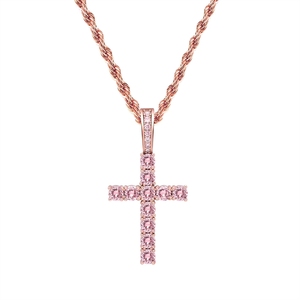 Collier tendance en cuivre avec pendentif croix hip-hop européen et américain, zircon multicolore, pour une personnalité affirmée - Product Image 4